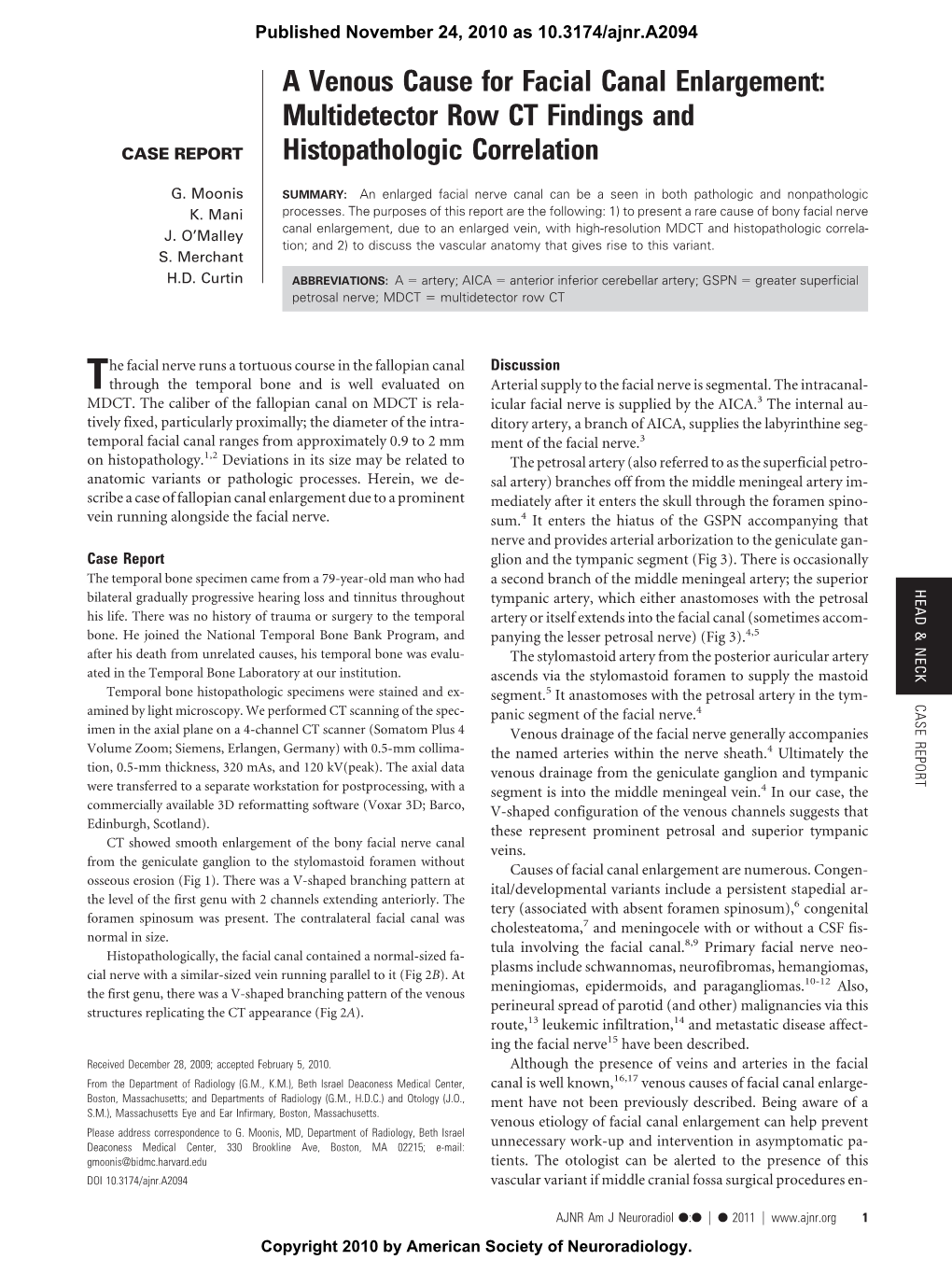 A Venous Cause for Facial Canal Enlargement: Multidetector Row CT Findings and CASE REPORT Histopathologic Correlation