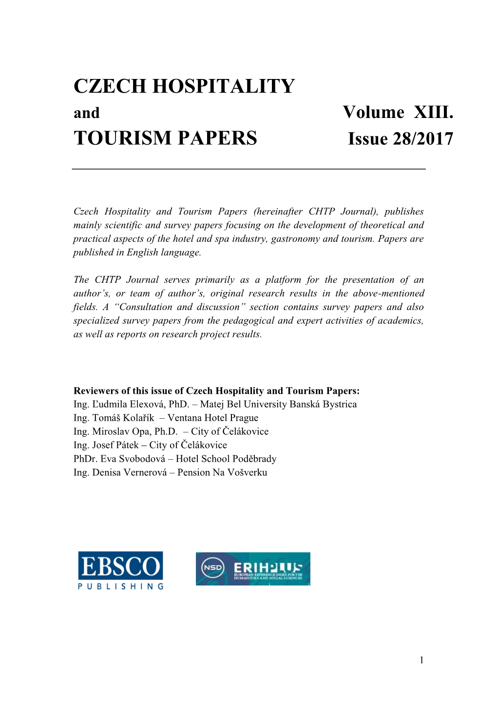 Czech Hospitality Tourism Papers