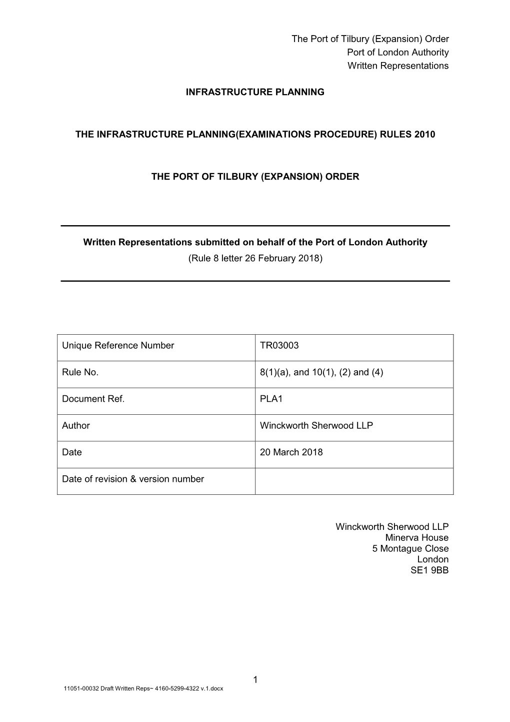 (Expansion) Order Port of London Authority Written Representations 1