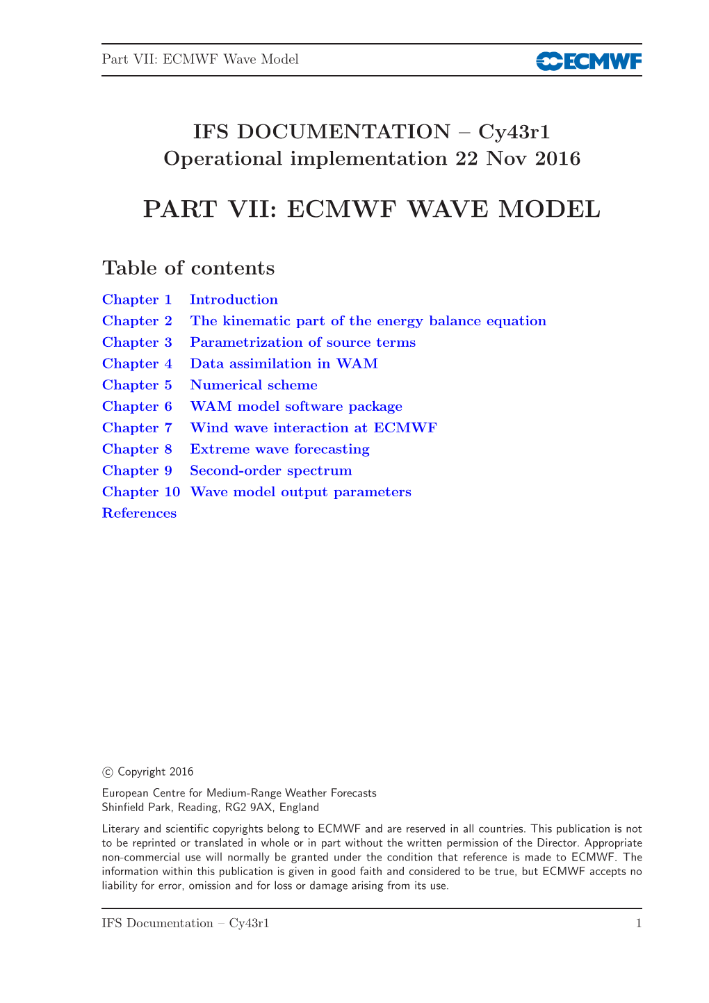 Part VII: ECMWF Wave Model