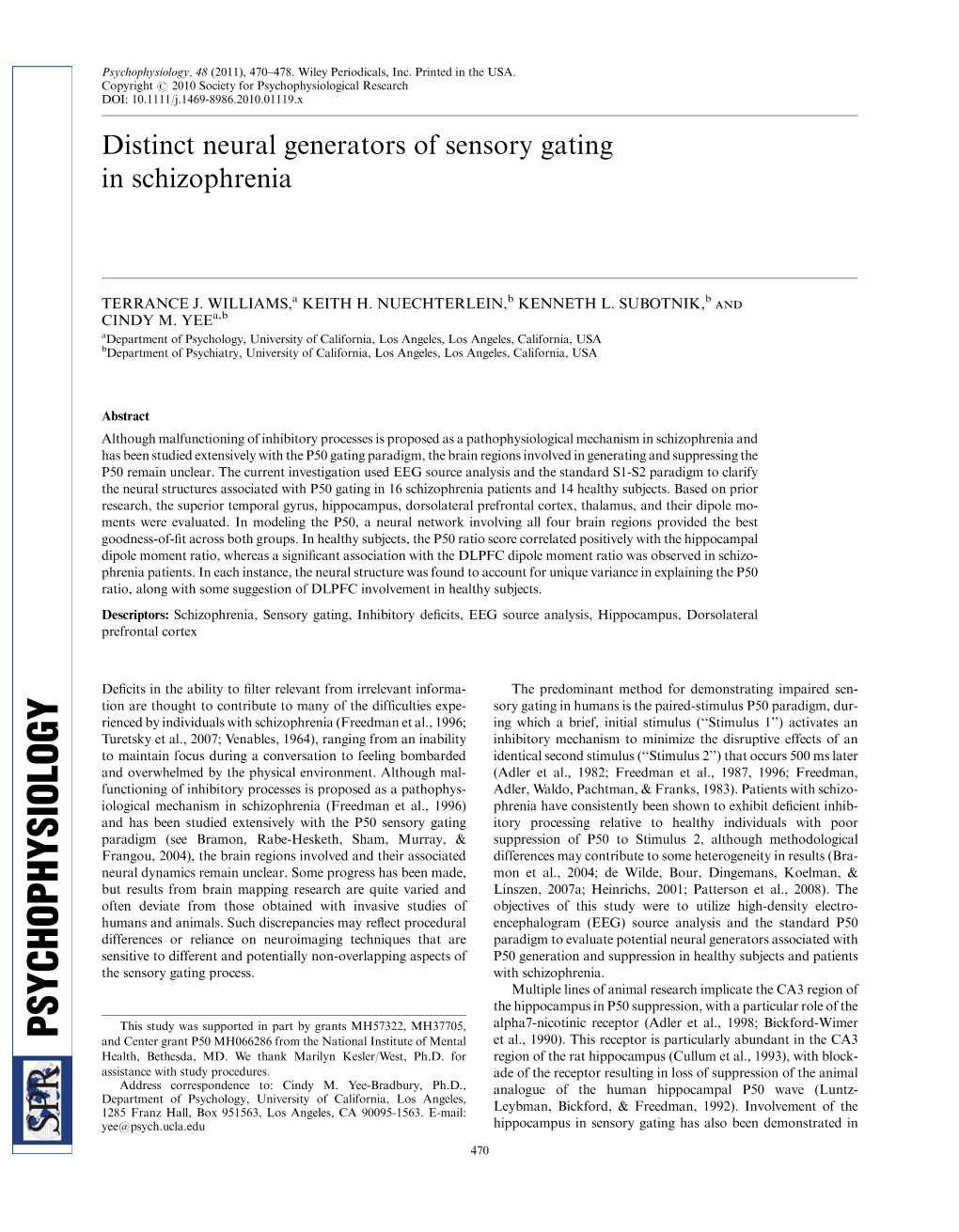 Distinct Neural Generators of Sensory Gating in Schizophrenia