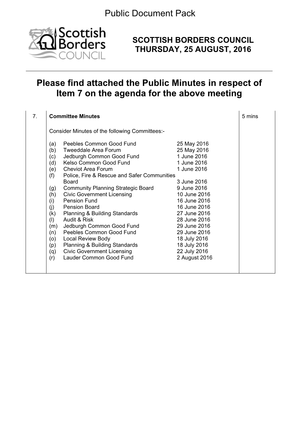 Public Minute Supplement Agenda