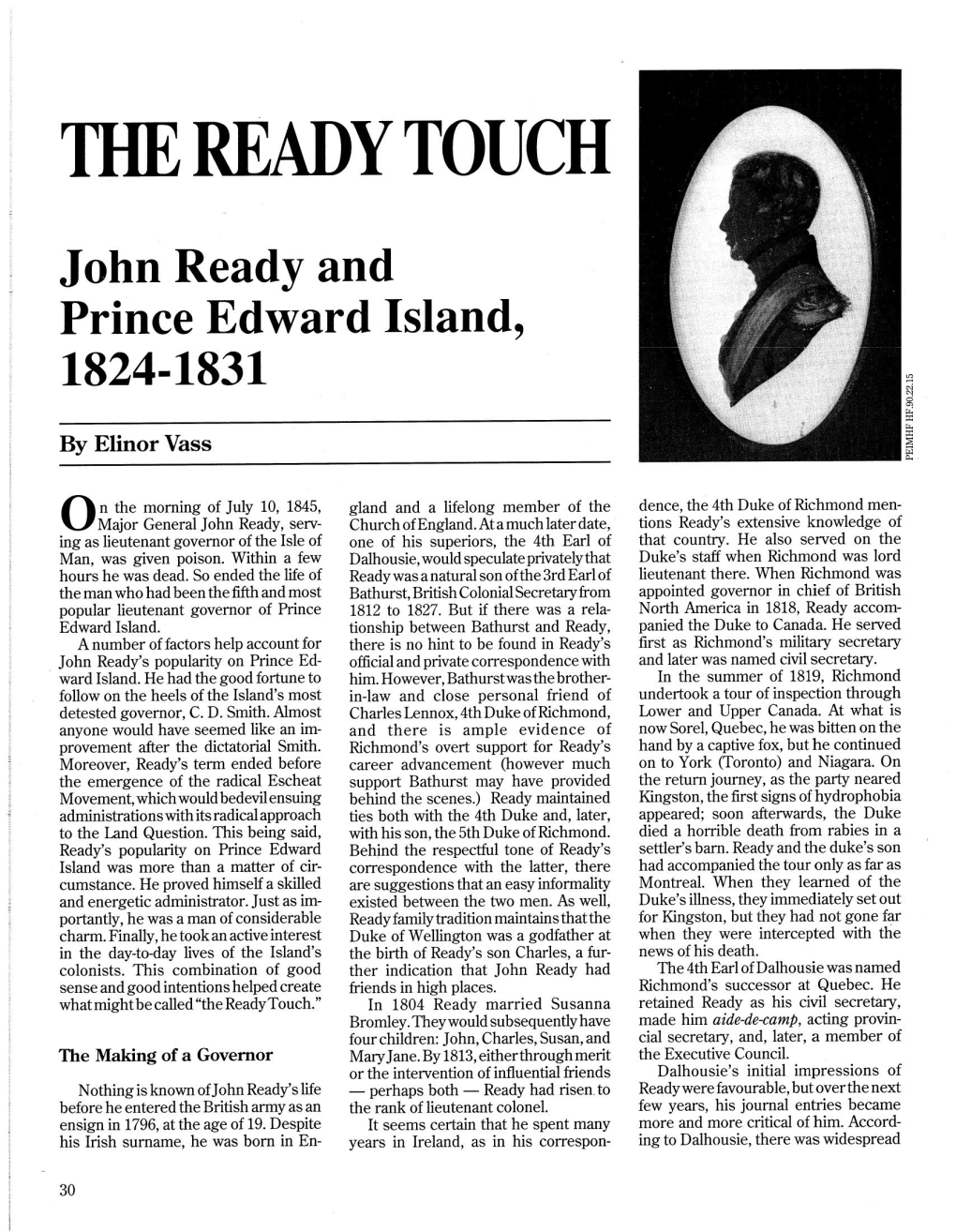 THE READY TOUCH John Ready and Prince Edward Island, 1824-1831
