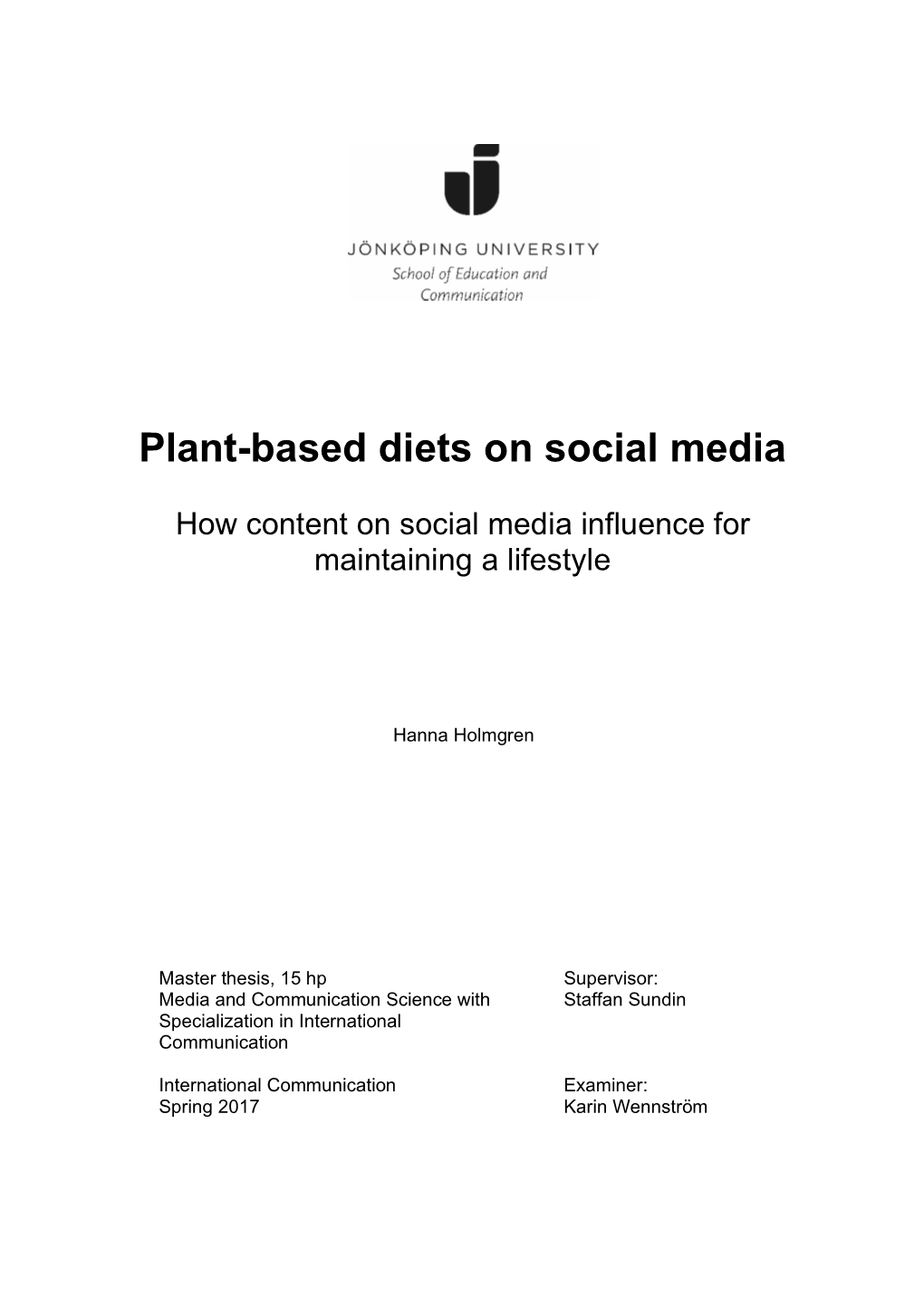Plant-Based Diets on Social Media