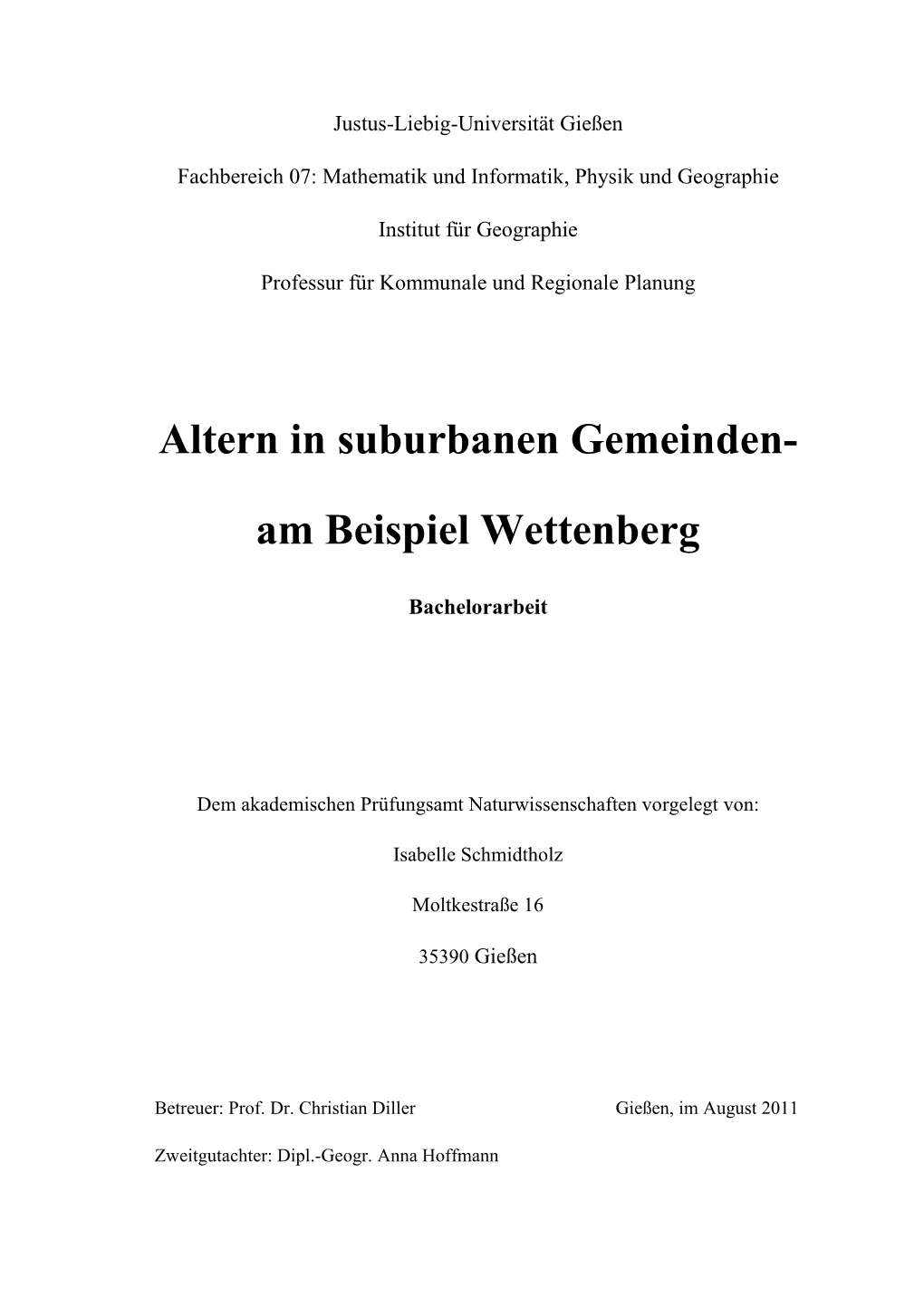 Altern in Suburbanen Gemeinden- Am Beispiel Wettenberg