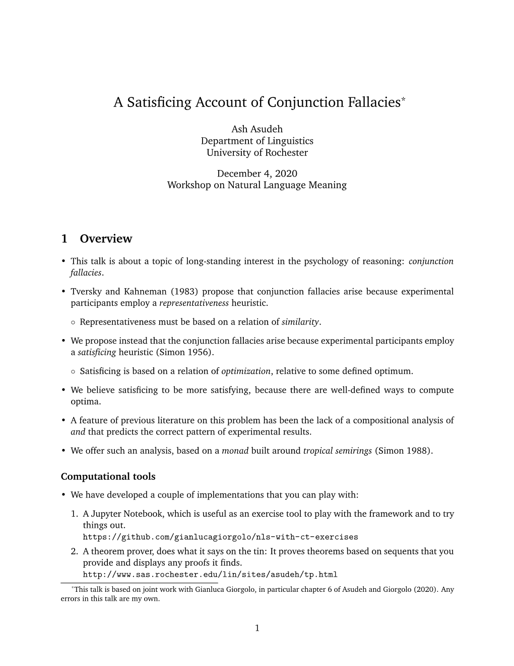 A Satisficing Account of Conjunction Fallacies*