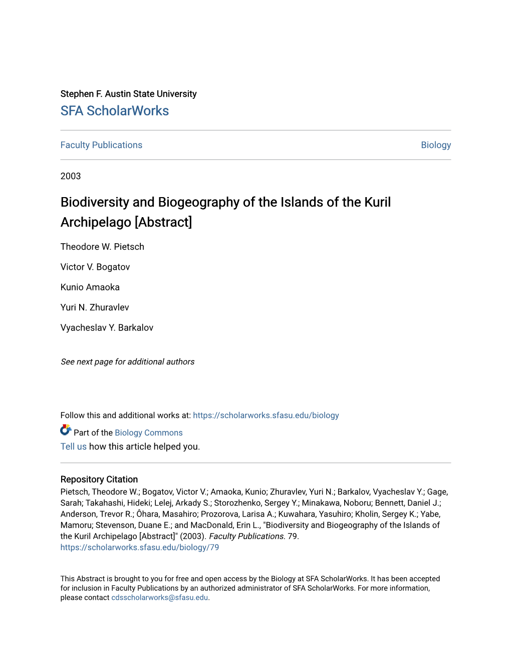 Biodiversity and Biogeography of the Islands of the Kuril Archipelago [Abstract]