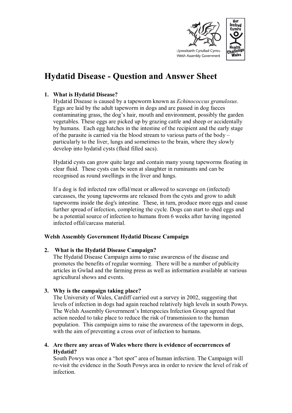 Hydatid Disease - Question and Answer Sheet