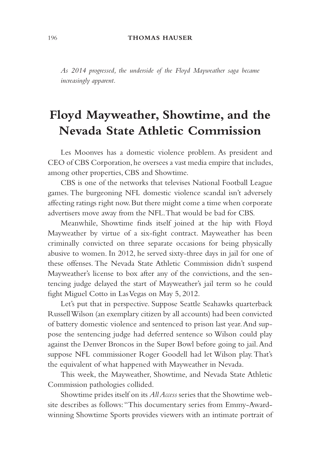 Floyd Mayweather, Showtime, and the Nevada State Athletic Commission