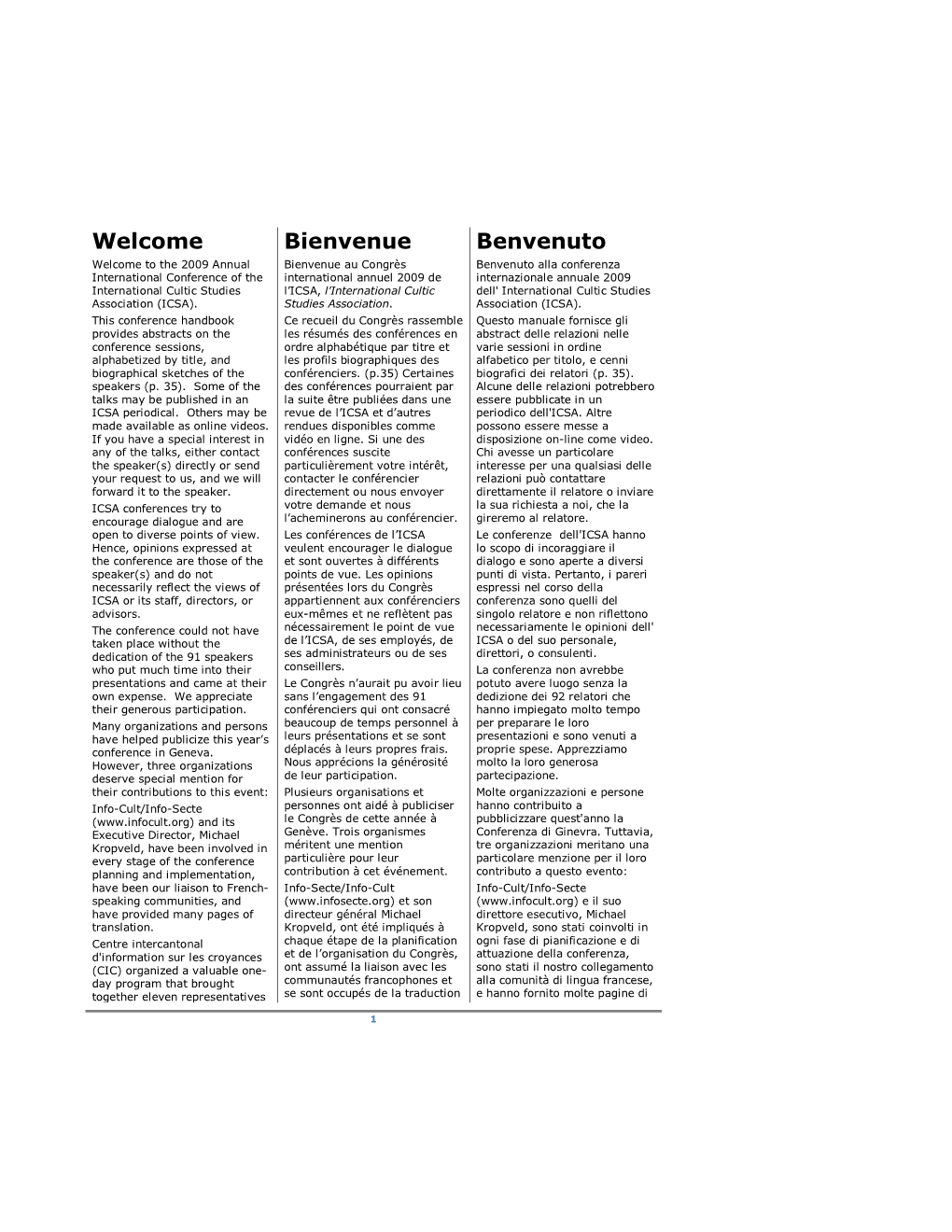 Intro Letter and Table of Contents to Go Before Two-Column Abstracts and Bios