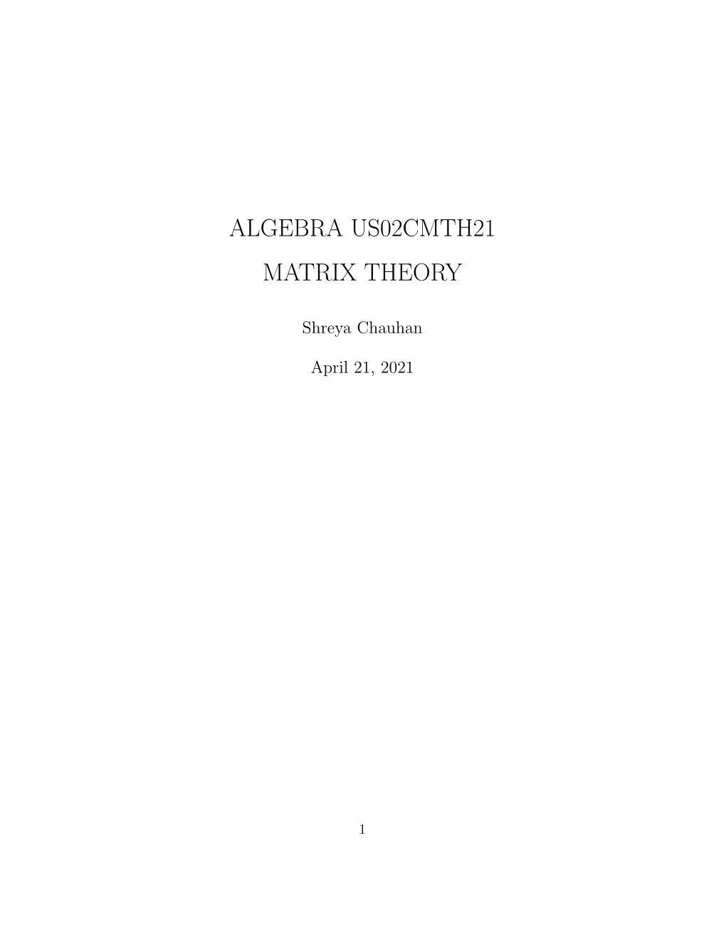 Algebra Us02cmth21 Matrix Theory