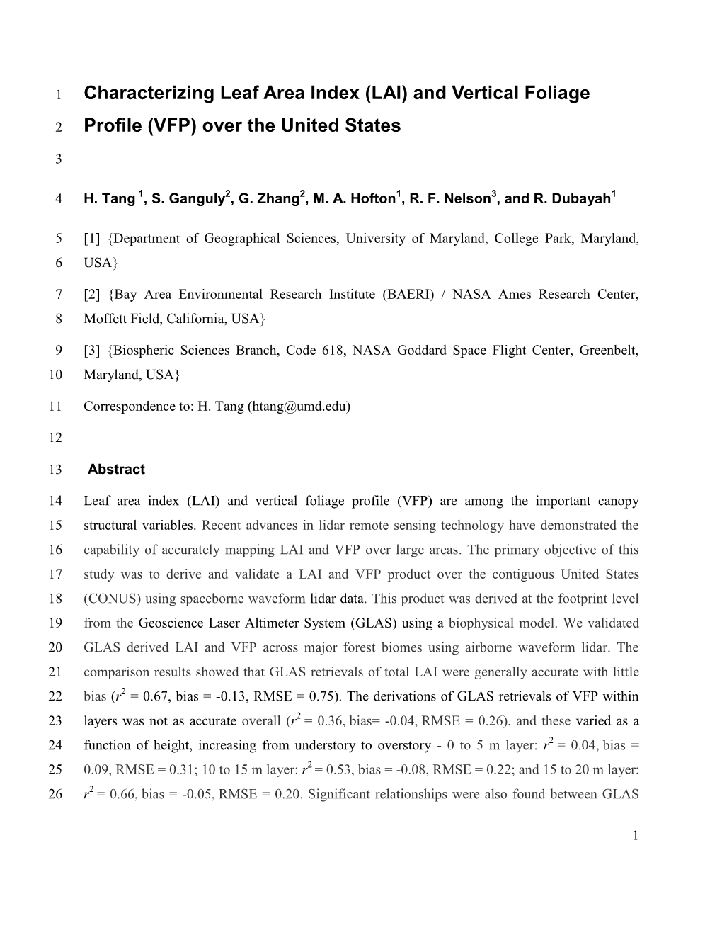 Characterizing Leaf Area Index (LAI) and Vertical Foliage Profile (VFP)