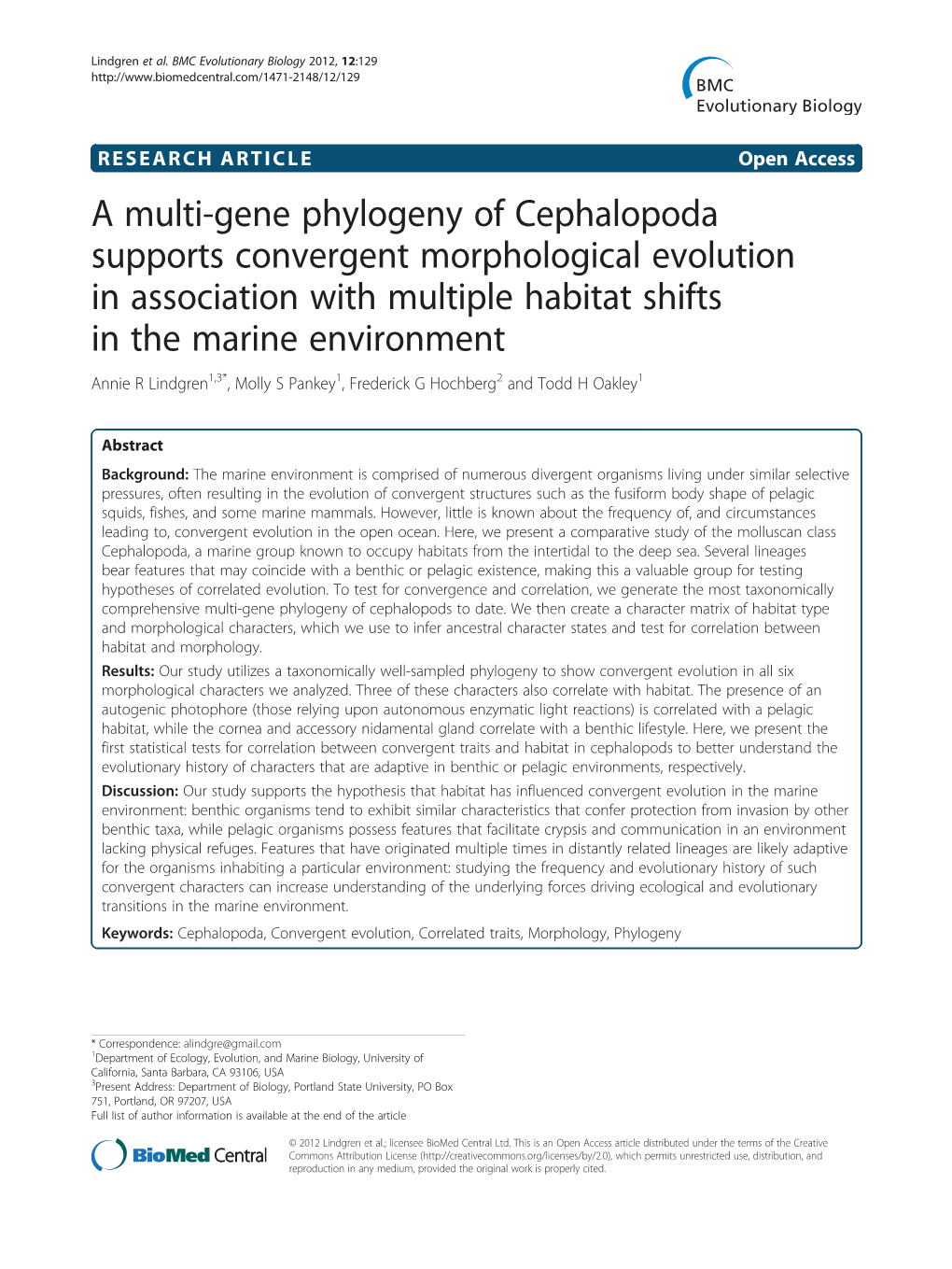 A Multi-Gene Phylogeny of Cephalopoda Supports Convergent