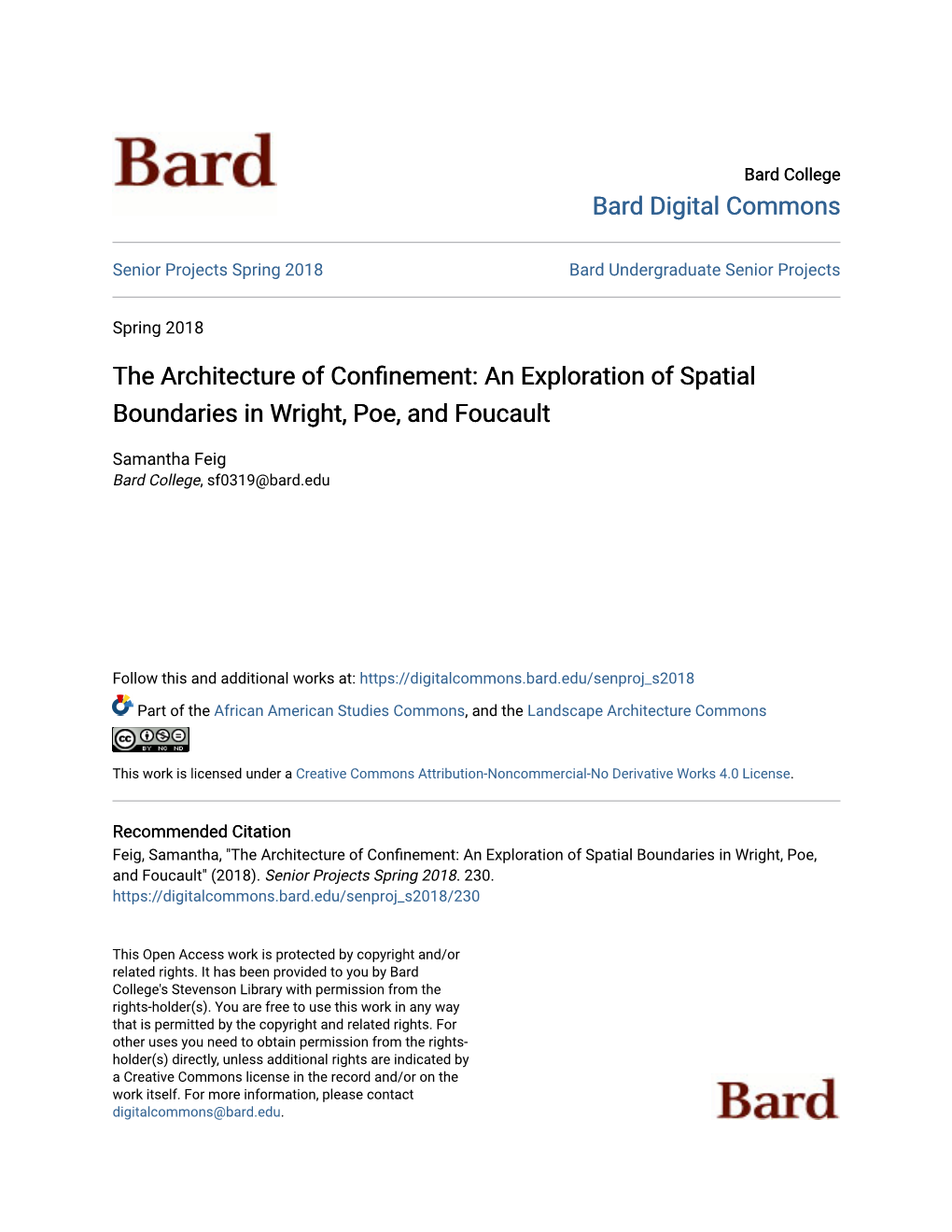 The Architecture of Confinement: an Exploration of Spatial Boundaries in Wright, Poe, and Foucault