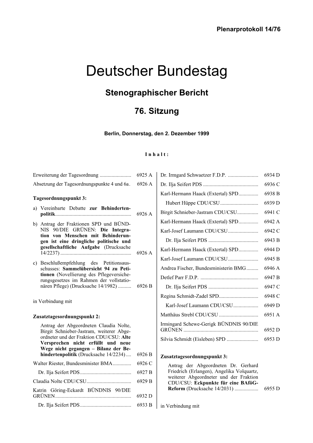 Stenographischer Bericht 76. Sitzung