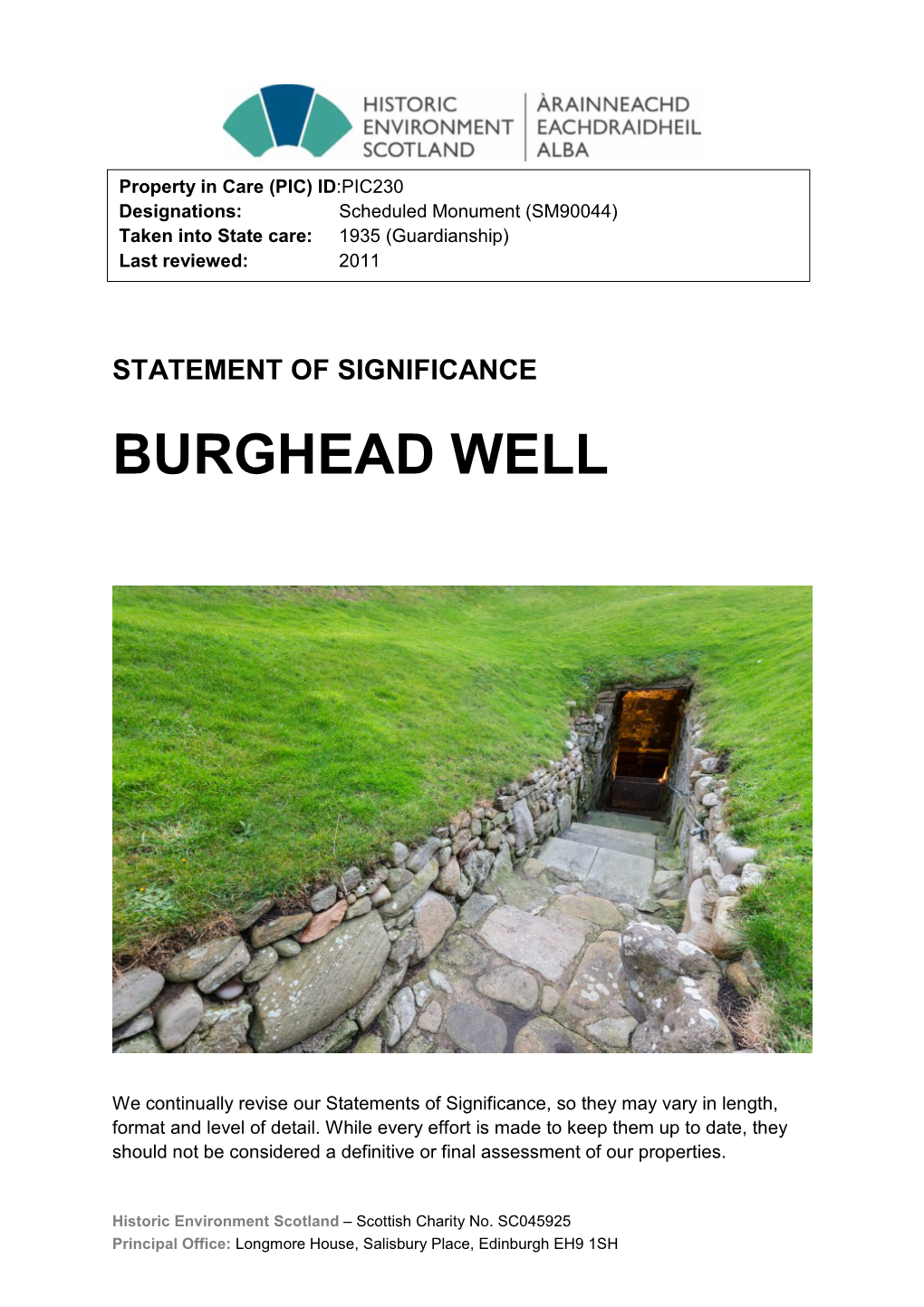 Burghead Well Statement of Significance