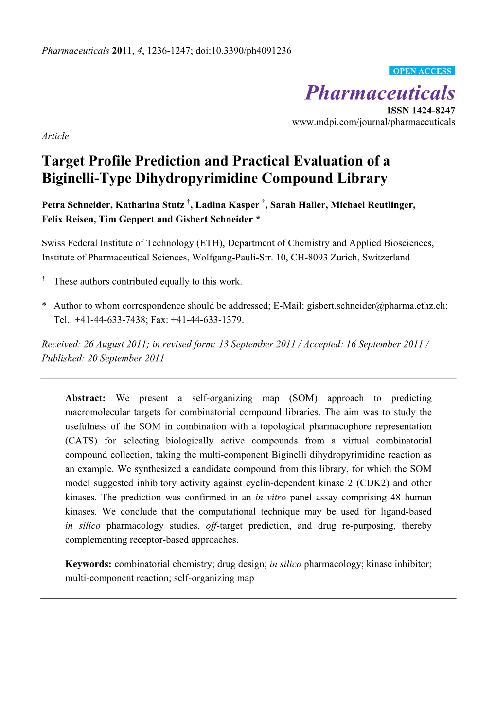 Target Profile Prediction and Practical Evaluation of a Biginelli-Type Dihydropyrimidine Compound Library