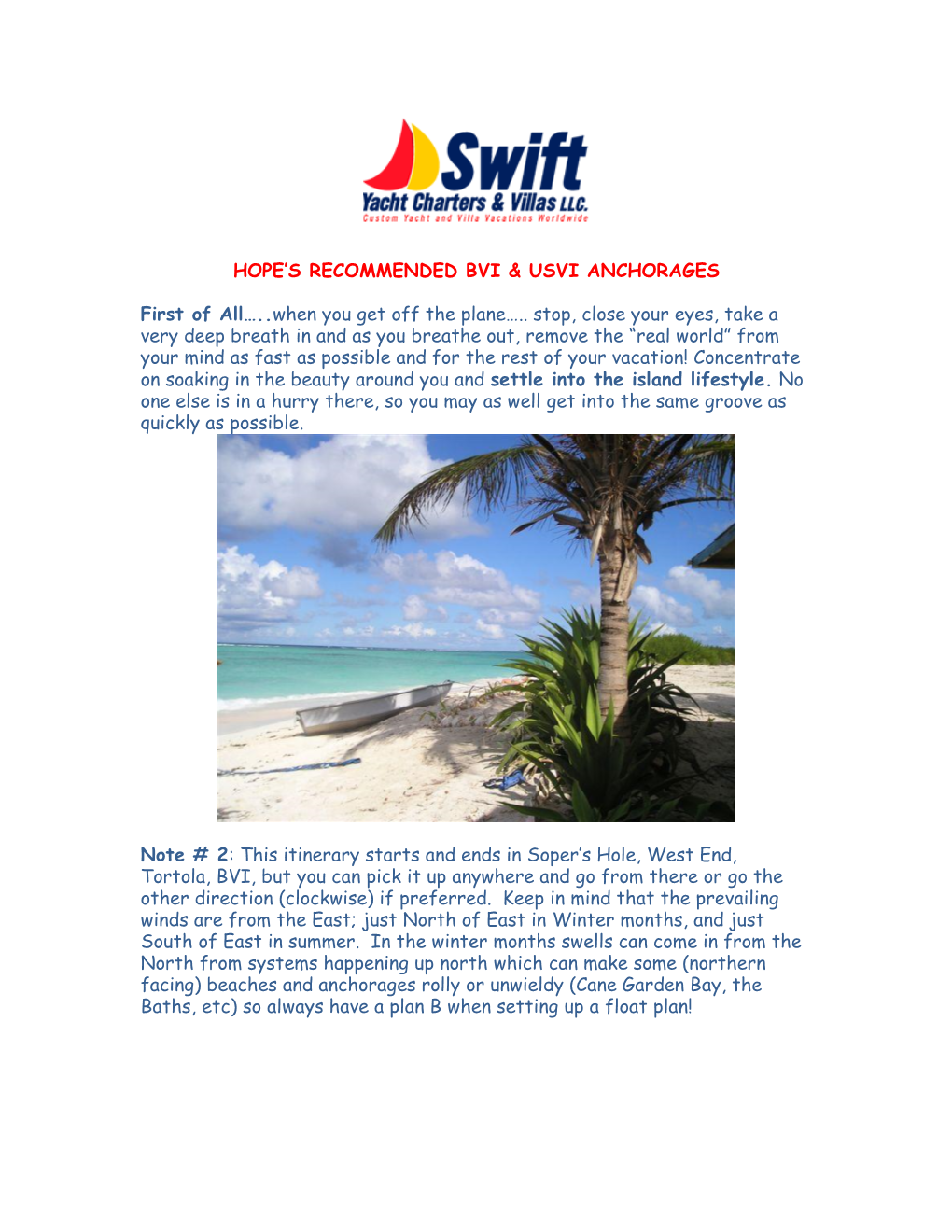 Sample BVI Itinerary