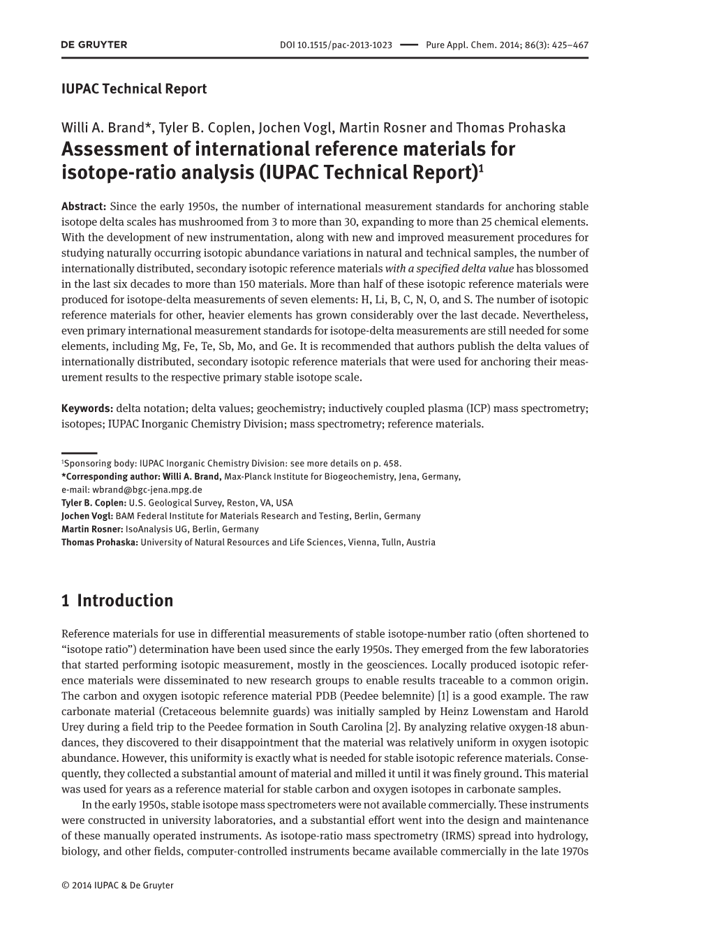 Assessment of International Reference Materials for Isotope-Ratio Analysis (IUPAC Technical Report)1