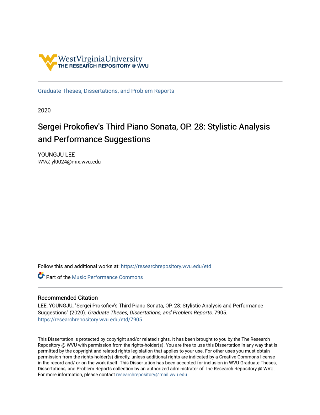 Sergei Prokofiev's Third Piano Sonata, OP. 28: Stylistic Analysis and Performance Suggestions