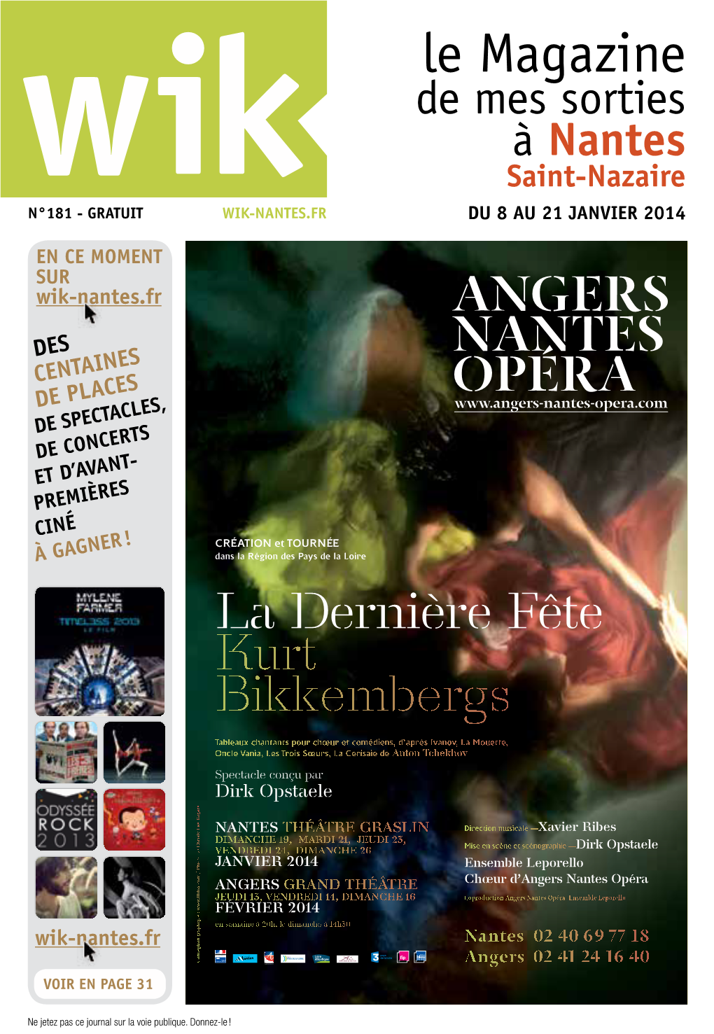 Le Magazine De Mes Sorties À Nantes Saint-Nazaire N°181 - Gratuit Wik-Nantes.Fr Du 8 Au 21 Janvier 2014