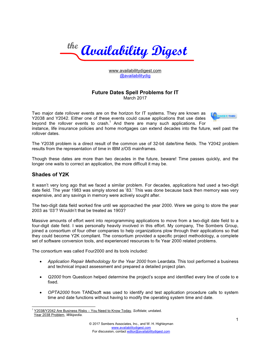 Availability Digest