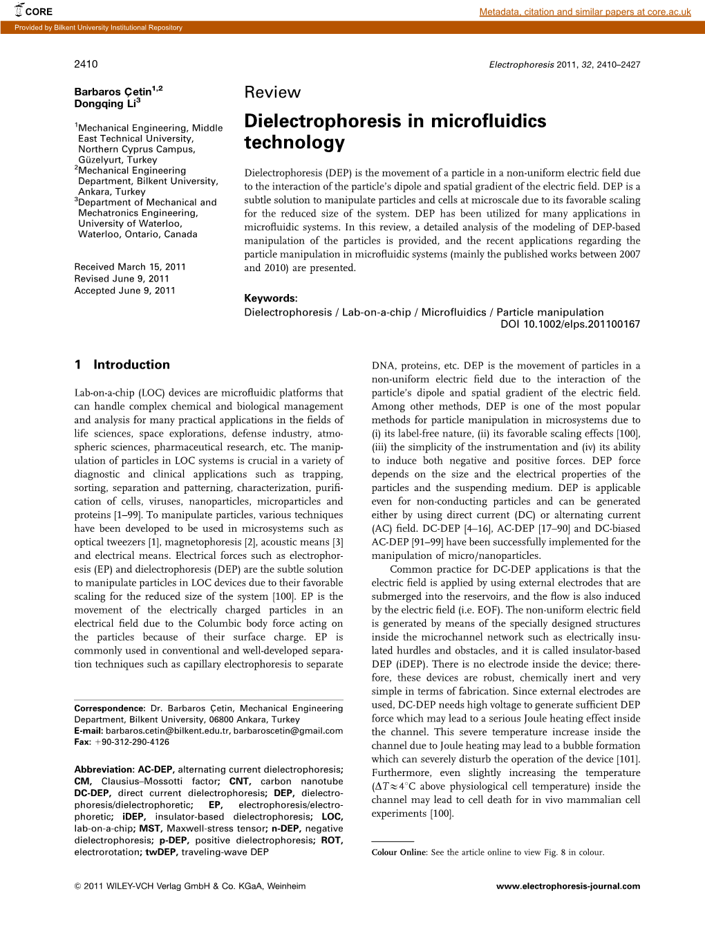 Dielectrophoresis in Microfluidics Technology