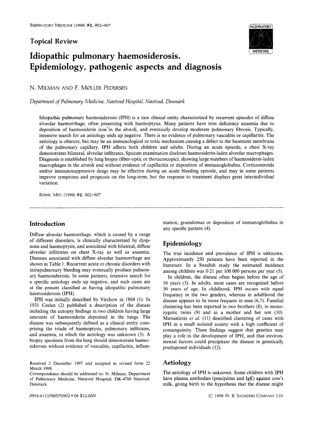 Topical Review Idiopathic Pulmonary Haemosiderosis