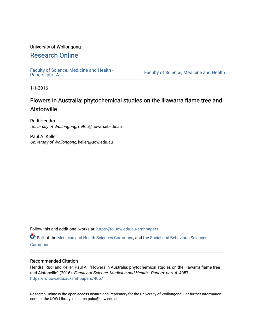 Phytochemical Studies on the Illawarra Flame Tree and Alstonville