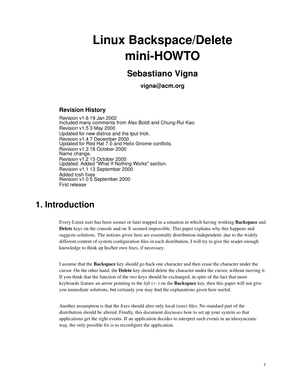 Linux Backspace/Delete Mini-HOWTO Sebastiano Vigna Vigna@Acm.Org