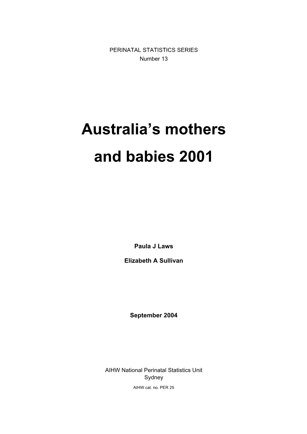 Australia's Mothers and Babies 2001