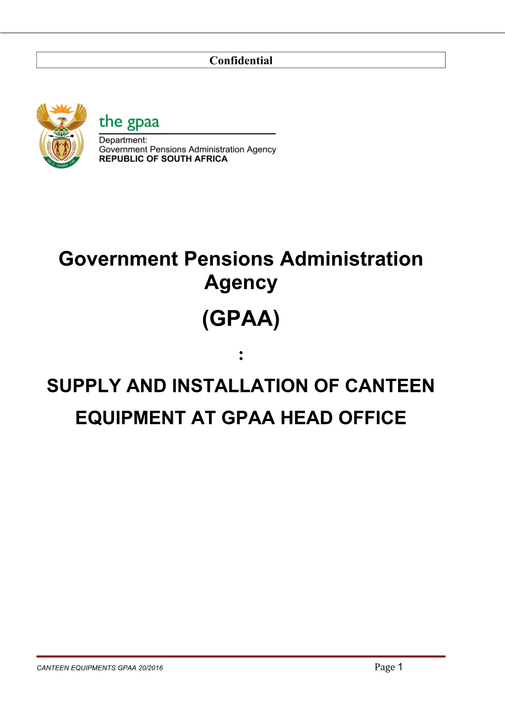 Supply and Installation of Canteen Equipment at Gpaa Head Office
