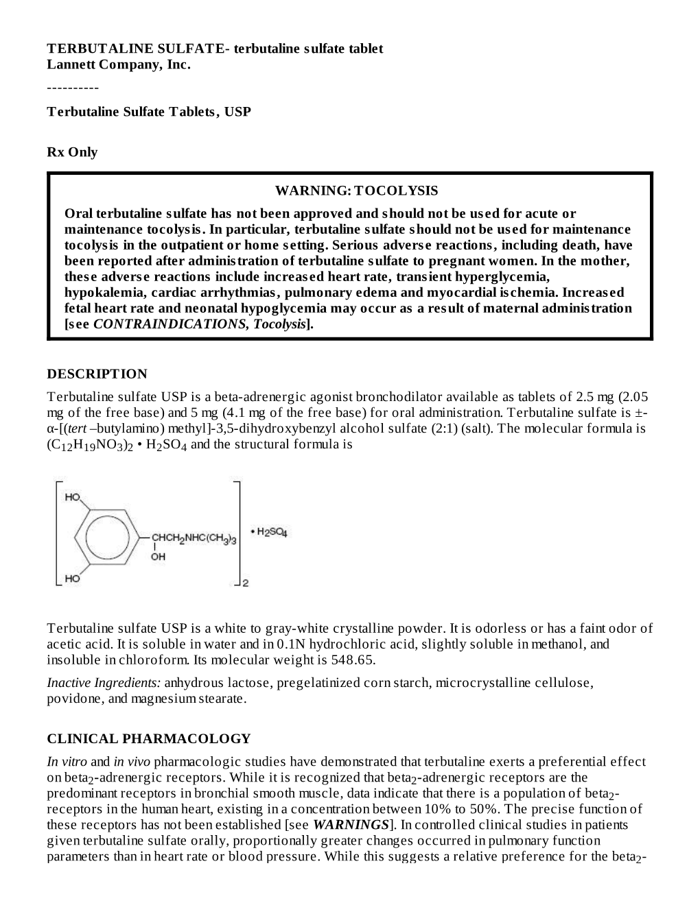 Terbutaline Sulfate Tablets, USP