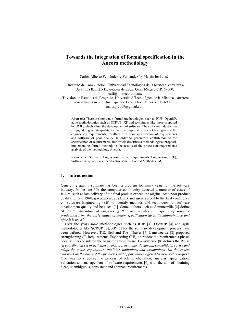 Towards the Integration of Formal Specification in the Áncora Methodology