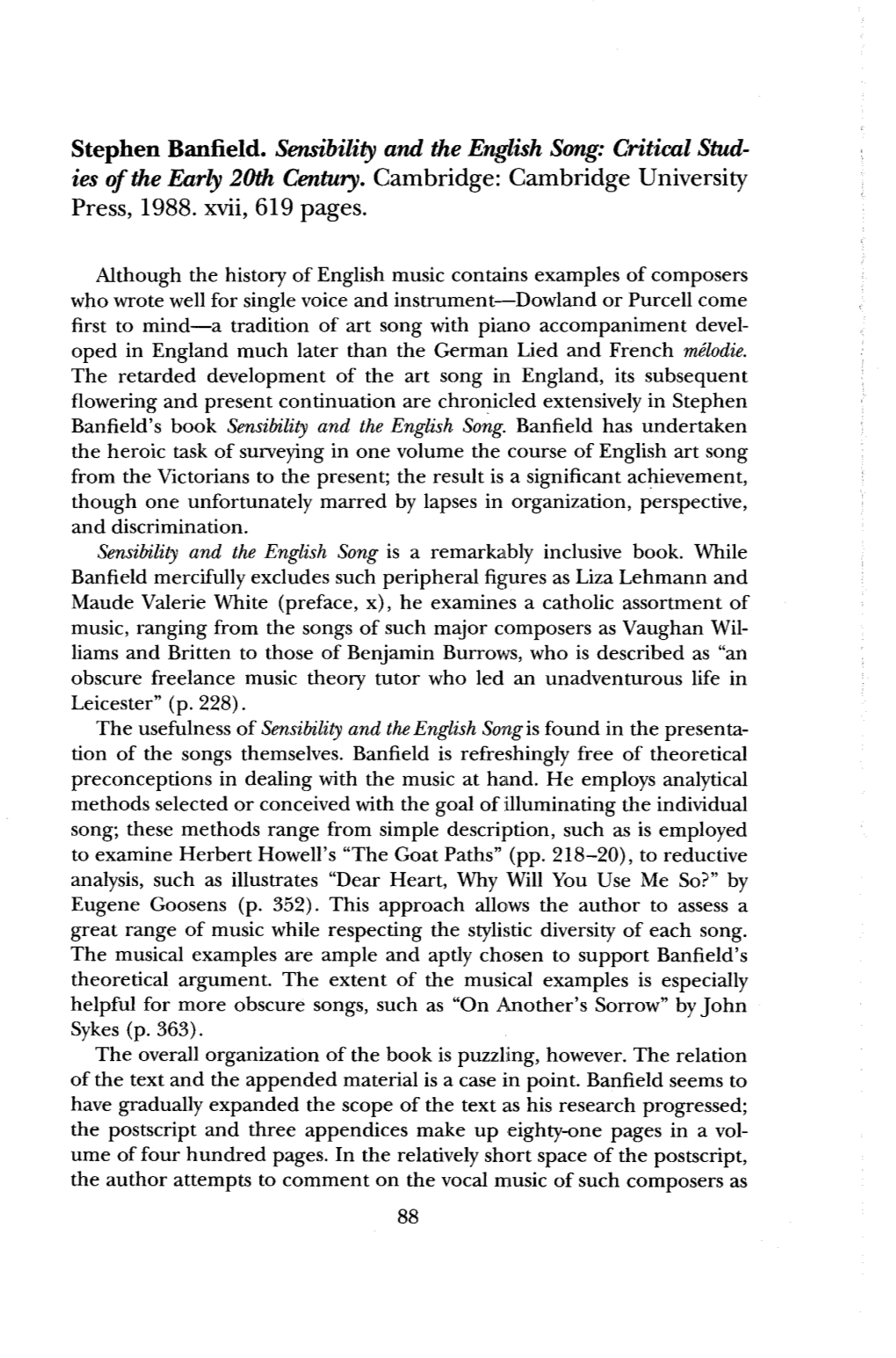 Stephen Banfield. Sensibility and the English Song: Critical Stud­ Ies of the Early 20Th Century