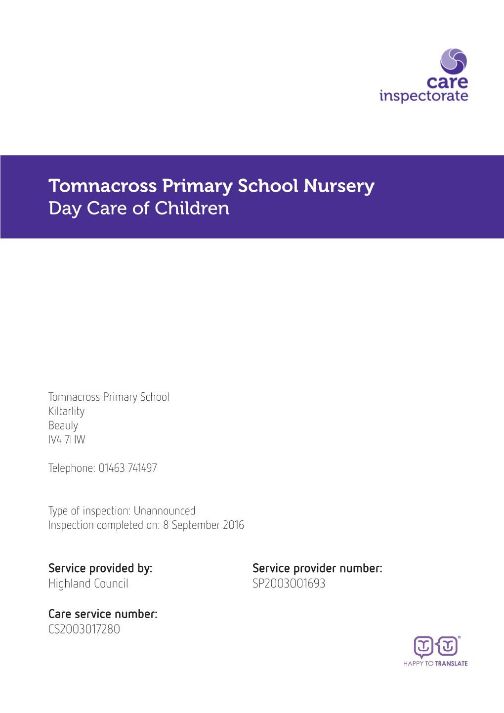 Tomnacross Primary School Nursery Day Care of Children