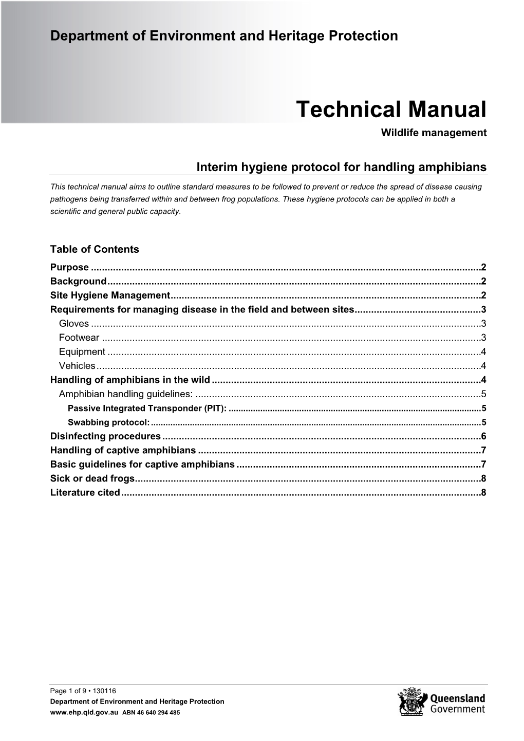 Hygiene Protocol for Handling Amphibians