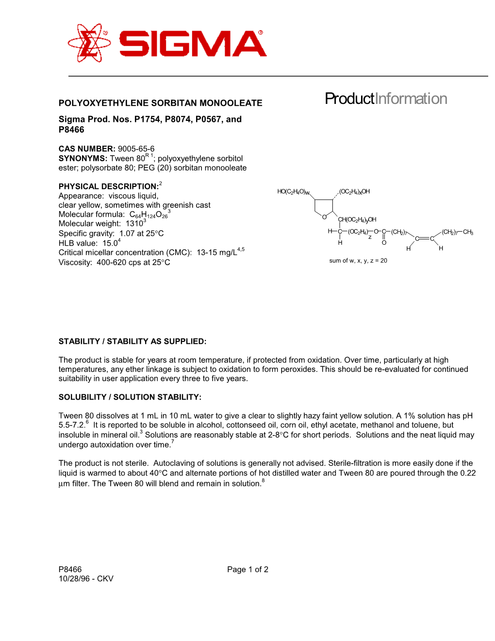 Productinformation Sigma Prod