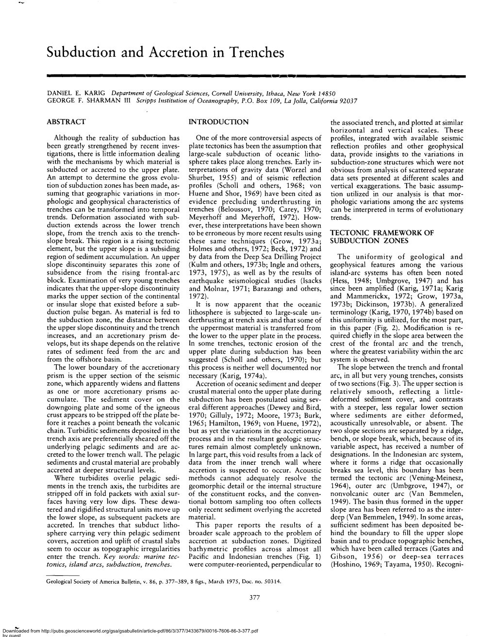 Subduction and Accretion in Trenches