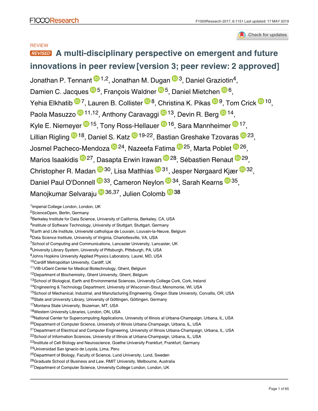 Innovations in Peer Review[Version 3; Peer Review: 2 Approved]