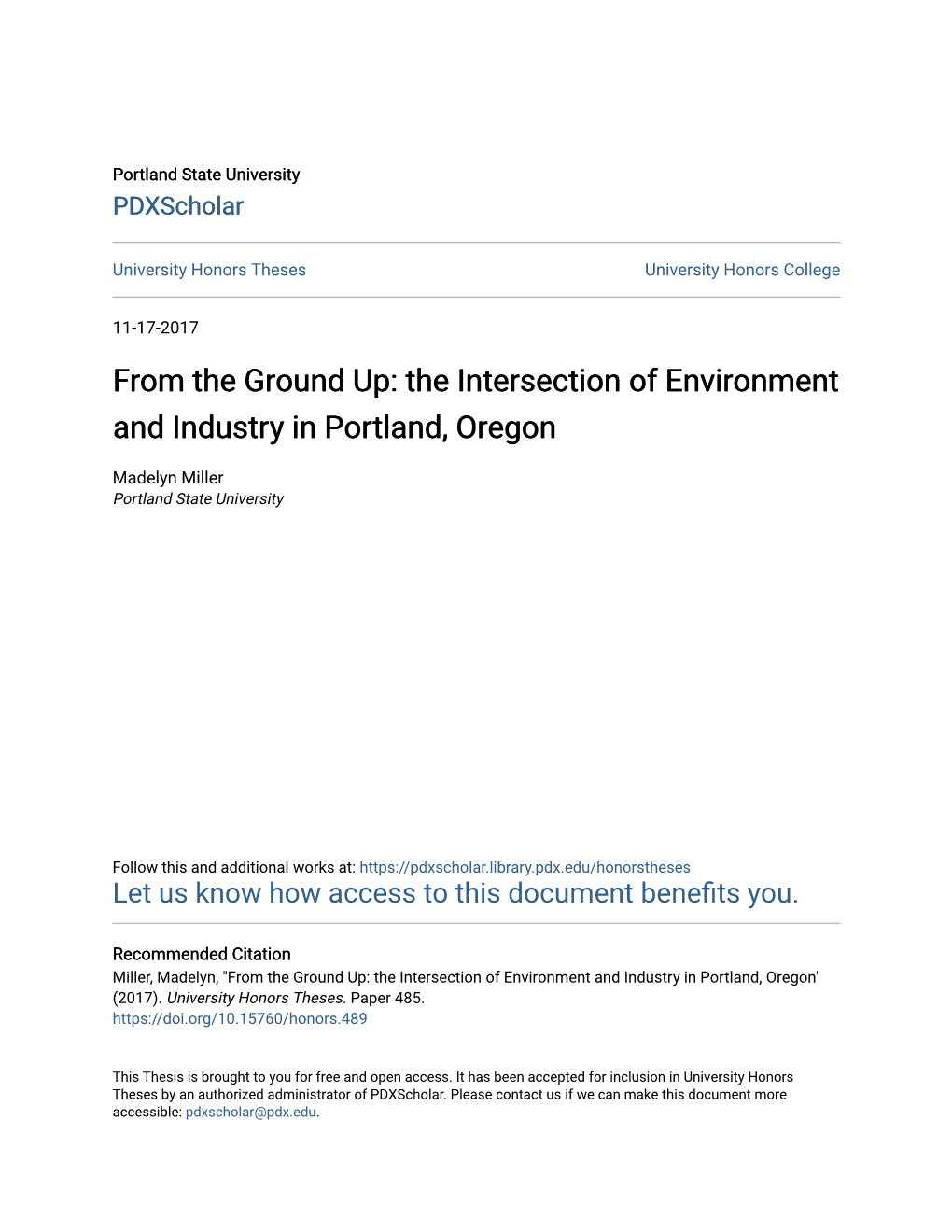 The Intersection of Environment and Industry in Portland, Oregon
