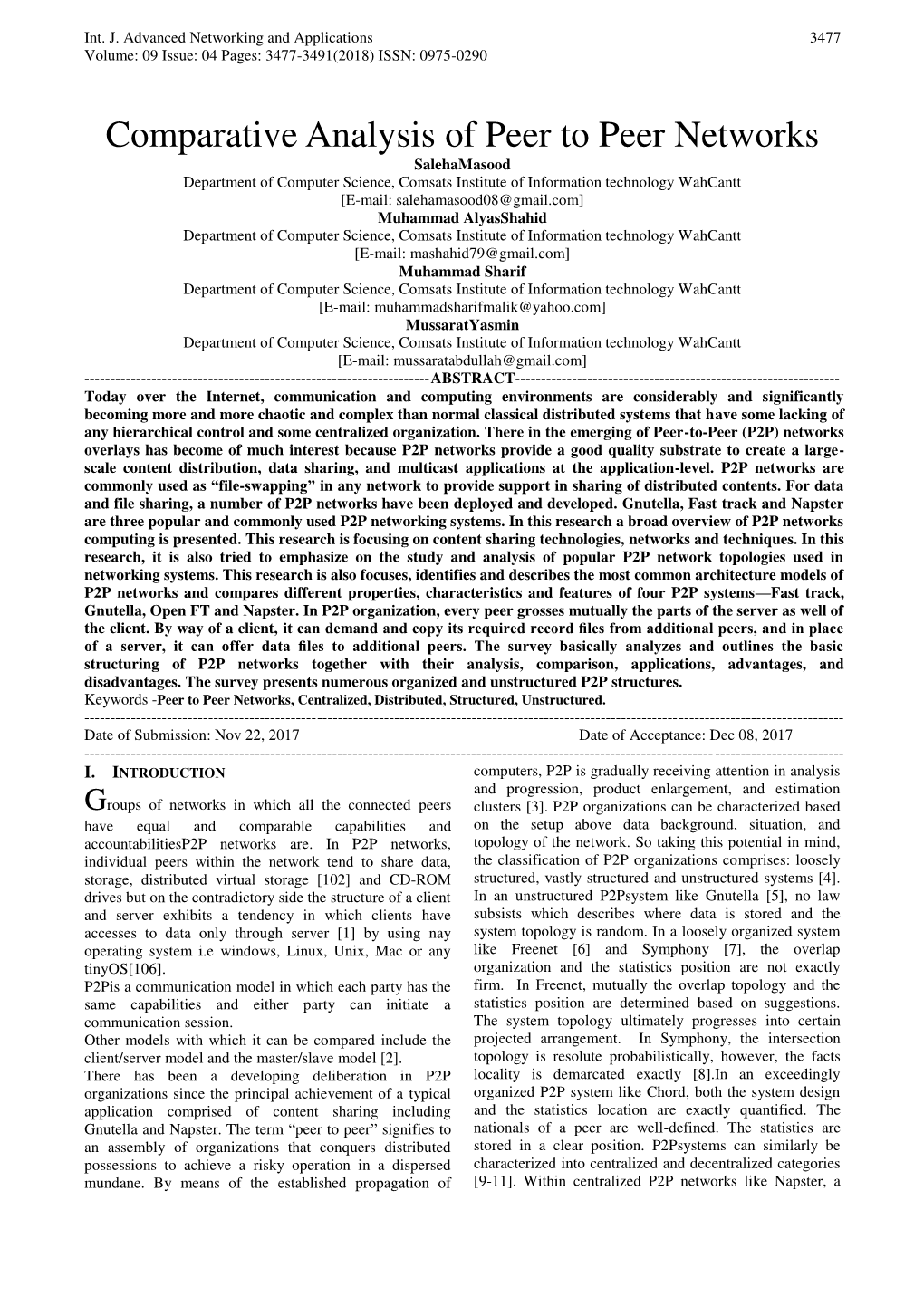 Comparative Analysis of Peer to Peer Networks