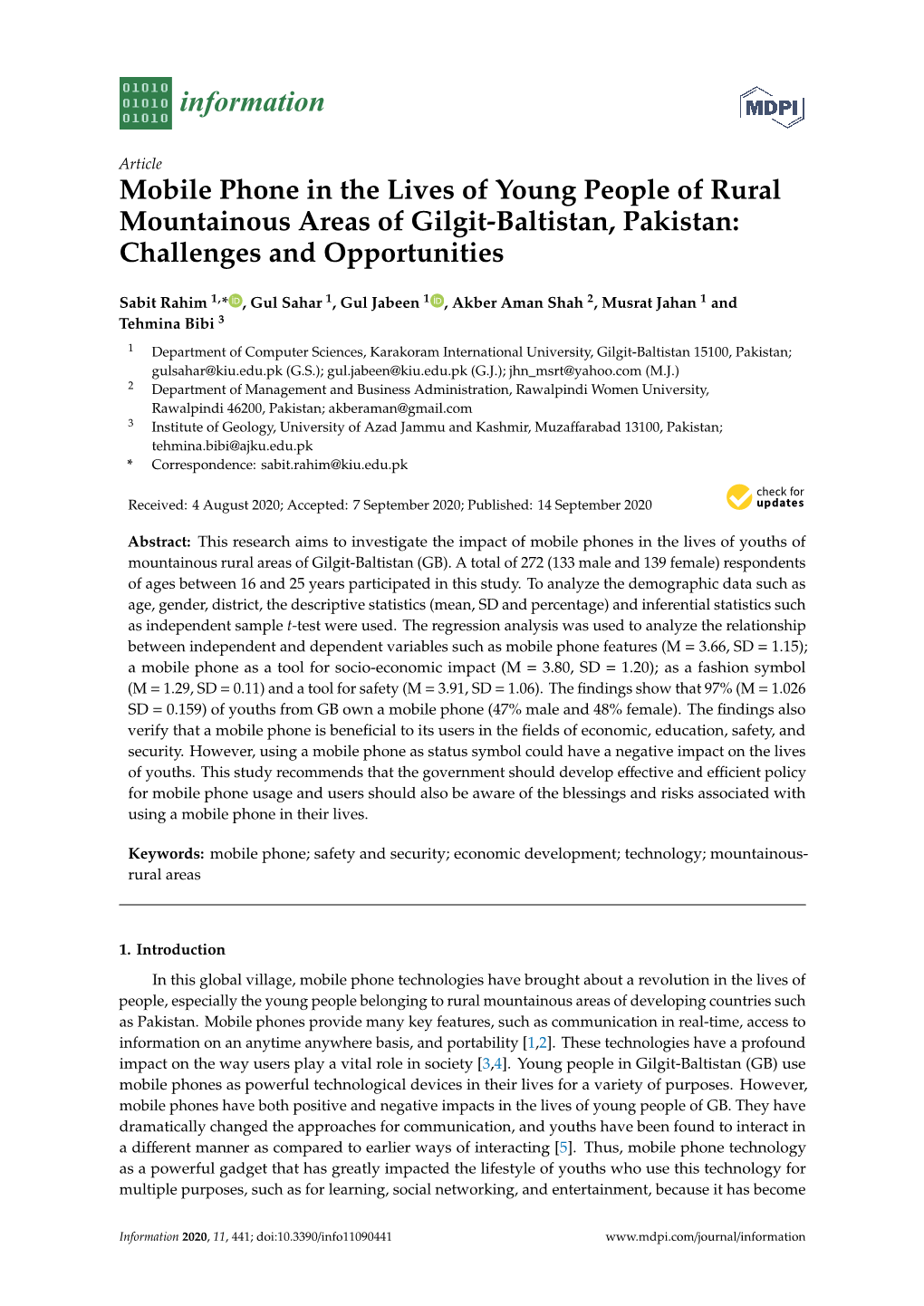 Mobile Phone in the Lives of Young People of Rural Mountainous Areas of Gilgit-Baltistan, Pakistan: Challenges and Opportunities