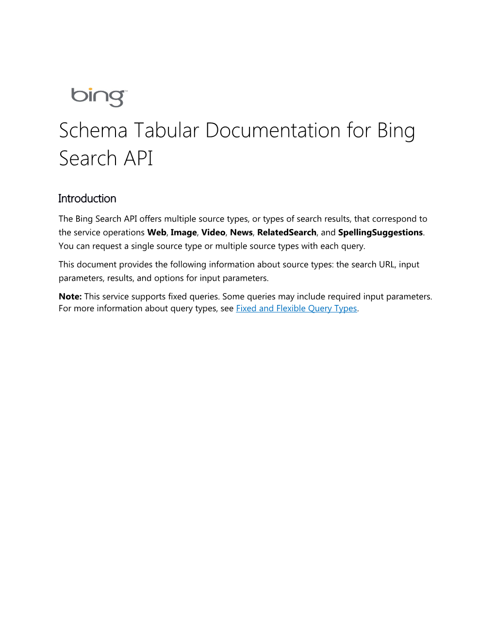 Schema Tabular Documentation for Bing Search API