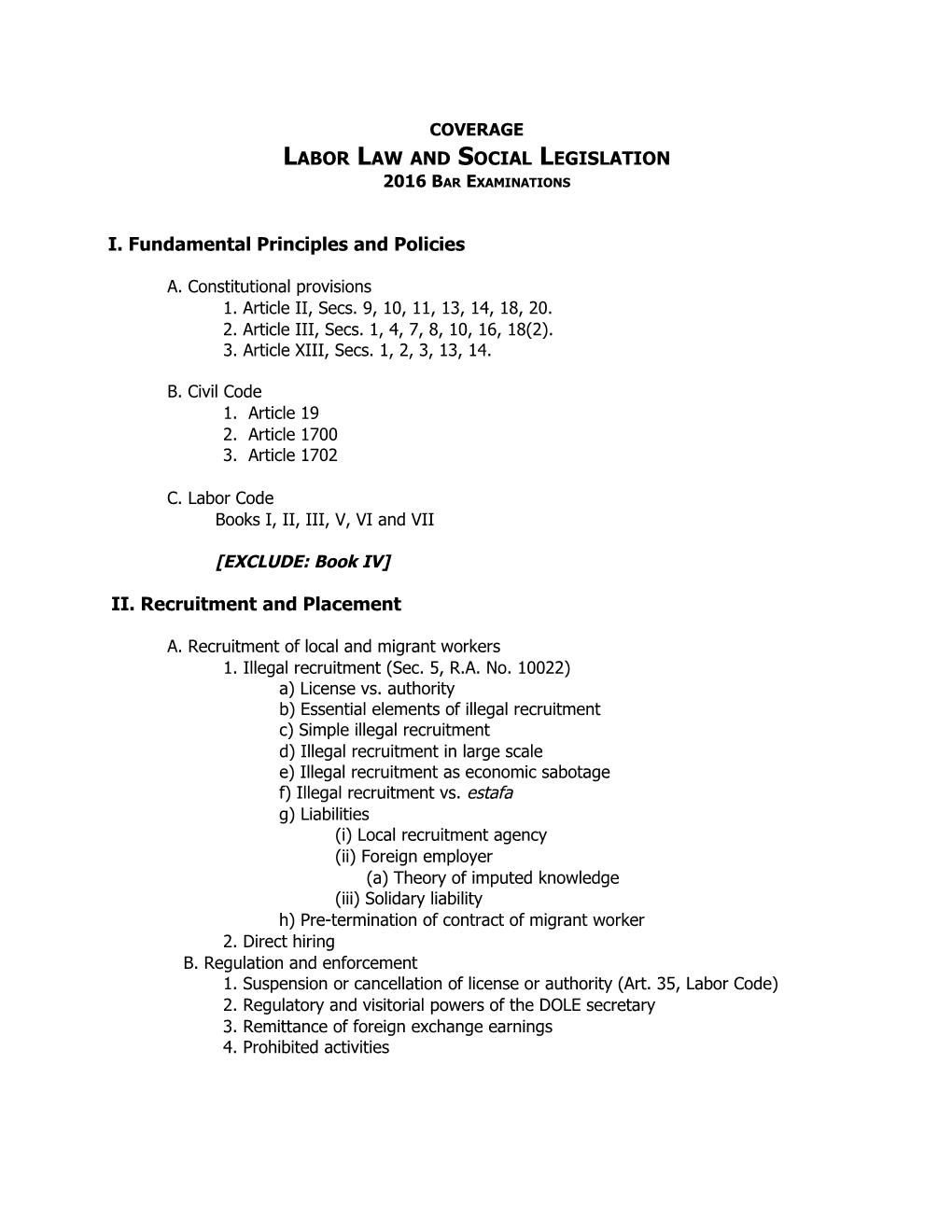 Syllabus for the 2013 Bar Examinations