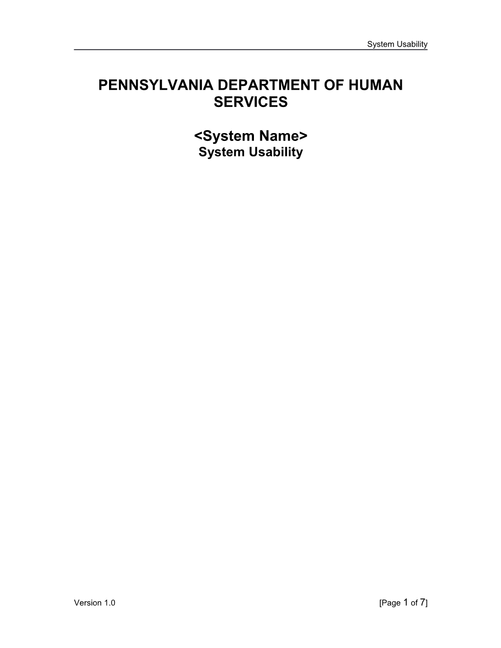 Pennsylvania Department of HUMAN SERVICES