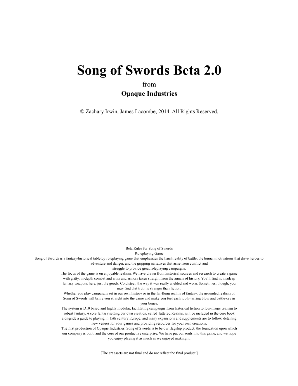 Song of Swords Beta 2.0 from Opaque Industries