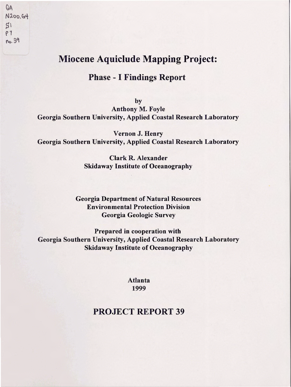 Miocene Aquiclude Mapping Project