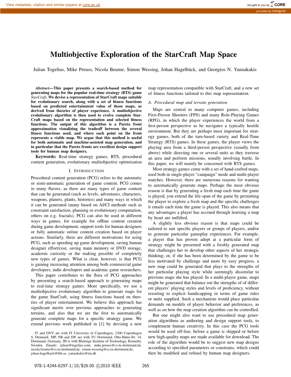 Multiobjective Exploration of the Starcraft Map Space