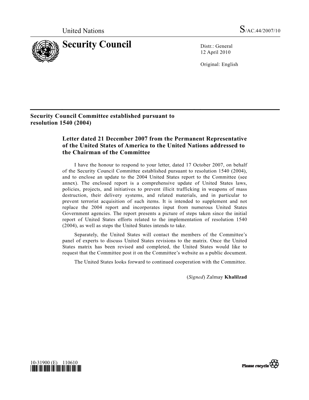 Security Council Distr.: General 12 April 2010